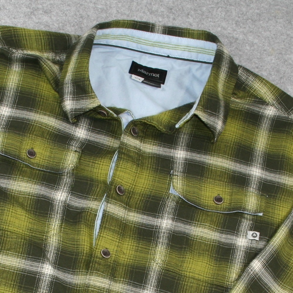 Marmot Mens Flannel Shirt XL Green Plaid Long Sleeve Button Down Outdoor